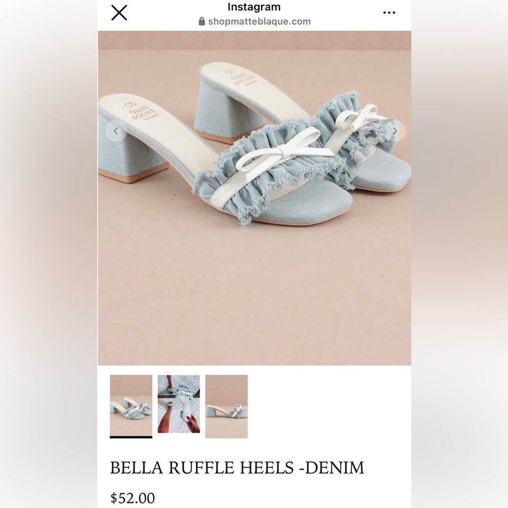 NIB Bella ruffle Denim heels size 8 from Matte Blaque Boutique
